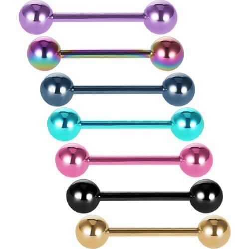 1PC 1.6mm 14G Punk Tongue Ring for Women Girls Stainless Steel Tongue Piercing Straight Barbell Ball Bars Colorful Body Jewelry