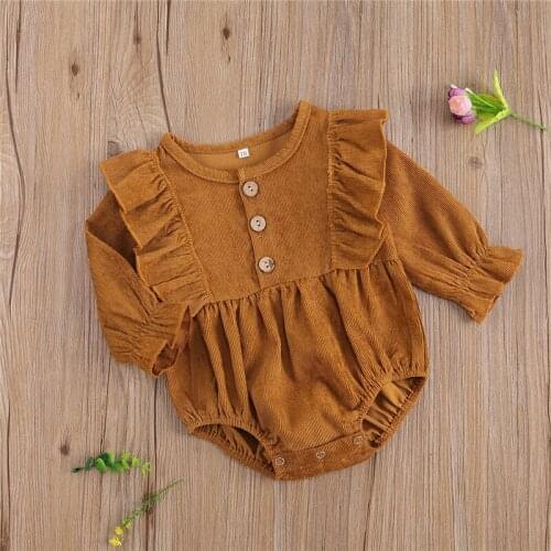 New Infant Newborn Baby Girls Corduroy Bodysuits Ruffled Long Sleeve Jumpsuits Solid Spring Autumn Outfits