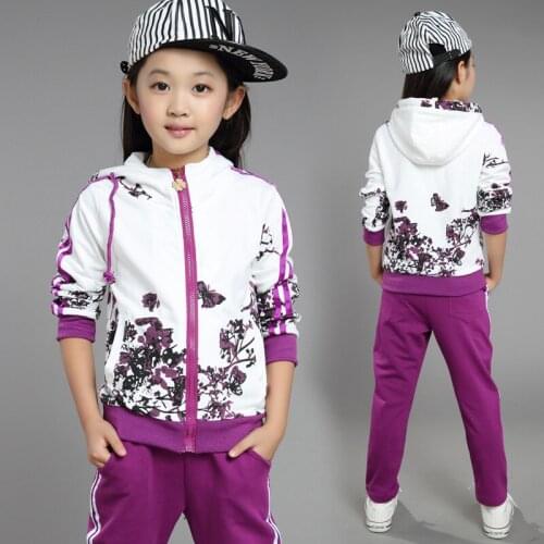 Clothing Set Girls Clothes Jacket Floral Zipper Kids Hoodies Pants Kids Tracksuit For Girls Clothing Sets Sport Suit Spring