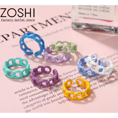 Korea Trendy Jelly Colorful Geometric Metal Chain Rings for Women Open Finger Ring Girls Party Simple Jewelry Accessories Gifts