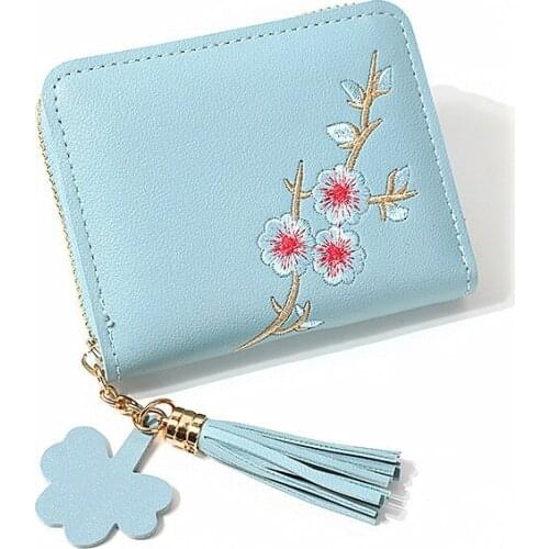 Fresh style girls coin pouch Embroidery Flower Small Purses for women coins PU Learther mini purse Short Students coin holder