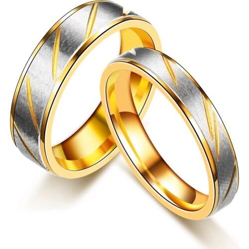 Maxmoon Stainless Steel Couples Rings for Men Women Gold Wedding Bands Engagement Anniversary Lovers his and hers promise