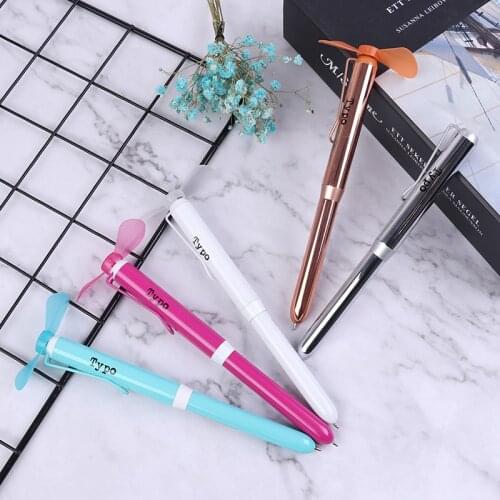 Metal ballpoint pen with mini fan as students gift Metal pen PVC fan blade pen