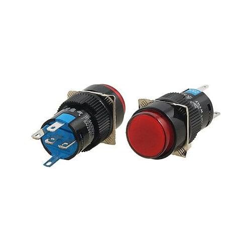 Momentary 1NO 1NC AC 220V Red Neon Light AC 250V 5A Push Button Switch
