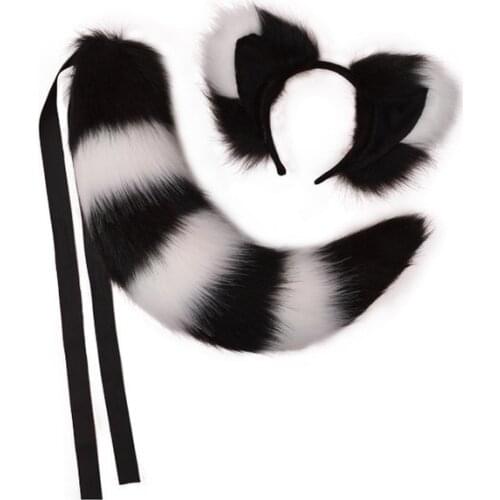 Cute Cat Ears Tail Anime Cosplay Role Play Stripe Accessories Halloween Costume Party Props Childrens Toys or Adult Gifts