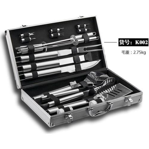 Stainless Steel BBQ Tools Set Barbecue Grilling Utensil Accessories Camping Outdoor Cooking Tools Kit with Aluminum Box