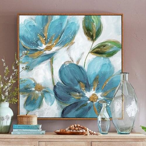 Wall Art Hand Painted Abstract Oil Painting Modern blue flower picture Wall Pictures For Living Room hotel wall Home Decoration