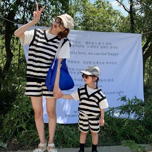 Parent-child Wear 2021 New Summer Striped Suit Mother and Daughter Loose Sports Set 2PCS