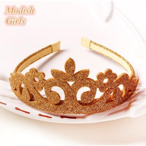 Princess Solid Luxury Crown Gold Glitter Princess Vintage Style Royal Kid Headband Noble Crown Hairband for Girl Party Accessory