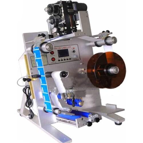 220V Semi-Automatic Labeling Machine Double-Label Stickers Round Bottle Labeling Machine with a Printer Marking Machine FH-130