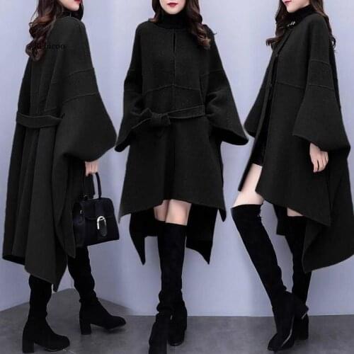 Plus Size Women Cloak Woolen Coat Autumn Winter New Popular Woolen Coat Womens Korean Loose Long High Quality Overcoat 3Xl