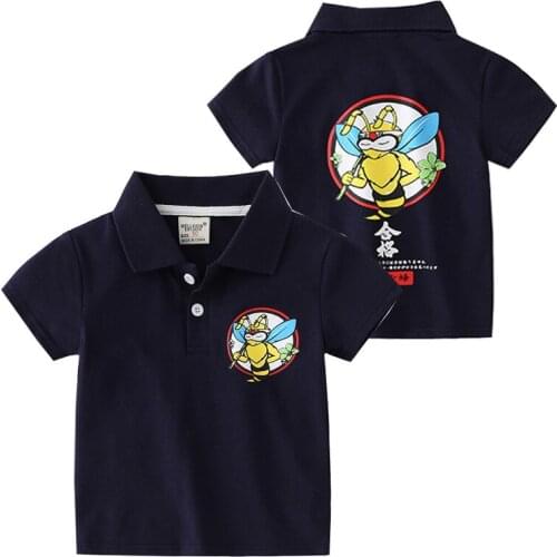 Elegant Boys Polo Tshirt Cute Bee Pattern Kids Summer Clothes Cotton Tops Tees Toddler Shirt Japanese Style