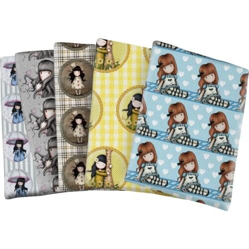 Twill Fabric Printed Cartoon Little Girl Pattern DIY Sewing Fabric for Clothes Textiles Handmade Decoration 50*145cm