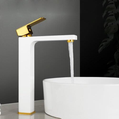 Basin Faucet Single Handle White and Golden Brass Faucet Hot and Cold Sink Faucet Mixer Tap Bathroom Faucet Lavatory Mixer