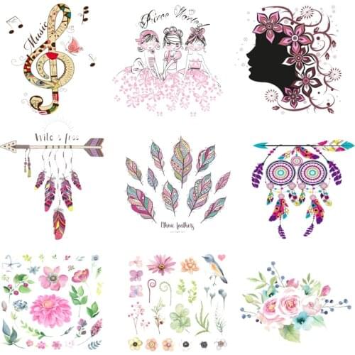 Iron-on Transfers for Clothing Patches for Clothes Set Stickers Diy Flower Patch Flex Fusible Transfer Vinyl Adhesive Stripe C