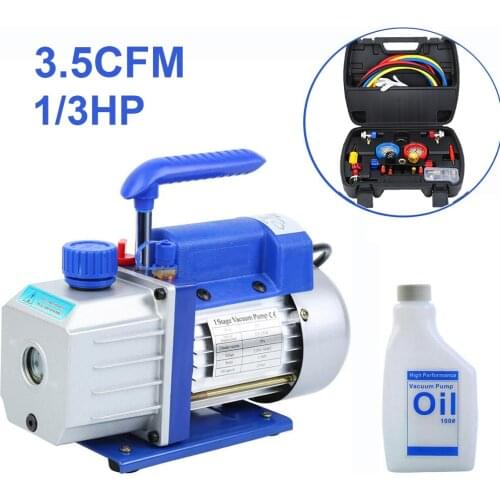 Honhill Refrigerant Vacuum Pump 220V 3.5CFM 1/3HP Air Conditioning Vacuum Pump+ 4 Valve Manifold Gauge For R134A R410A R404A R22