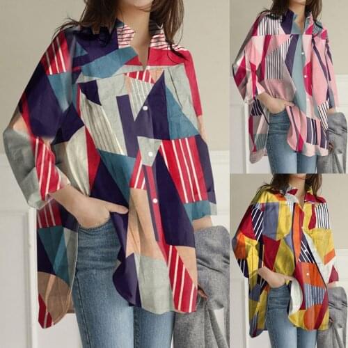 Womens Tops Fashion All-Match Base Shirt New Shirt Striped Printed Slit Long Sleeve Button Casual Loose Top Oversize S-5xl c50