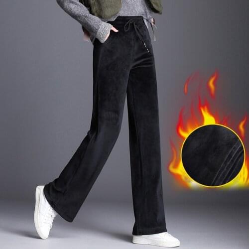 Streetwear 2020 winter thick warm fleece womens pants female high waist wide leg pants for women trousers woman Plus size 6xl