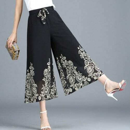 Korean Style Summer Vintage Plus Size Trousers Women Chiffon Wide Leg Pants Ropa High Waist Casual Pantalones De Mujer Clothing