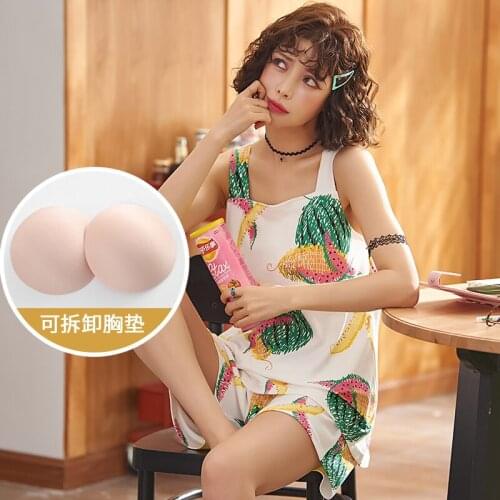 Womens Summer Pure Cotton Sling Sleeveless Lovely Suit Sweet Homewear Pajamas Set