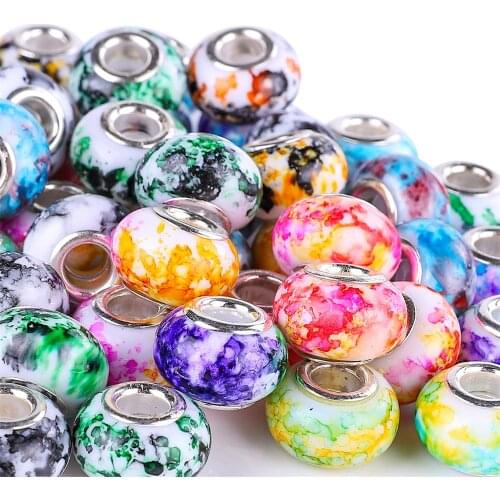 10 Pcs Set Color Flower Fimo Clay Big Hole Beads Fit European Pandora Bracelet for Women DIY Snake Chain Cord Jewelry Making Kit