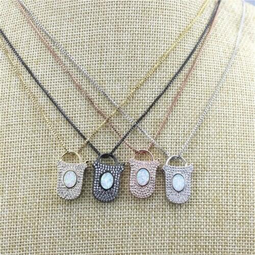 16inch 5pcs/lot New design colorful lock clasp cz necklace,plated clasp component,popular necklace cheap wholesale