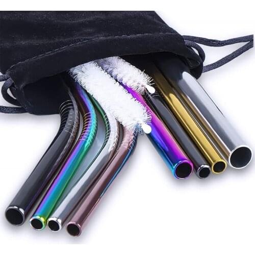 2/6/8Pcs Metal Straw Colorful Reusable Metal High Quality Drinking Straws 304 Stainless Steel Sturdy Bent Straight Drinks Straw