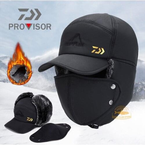 2021 DAIWA Fishing Winter Thermal Bomber Hats Men Fashion Ear Protection Face Windproof Cap Velvet Thicken Fishing Facemask Hat