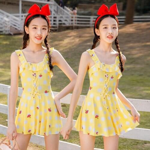 2021 New Fashion One-piece Girls Swimwear 7-12 Years Old Childrens Holiday Flat-angle Skirt Cute Cartoon Swimsuit