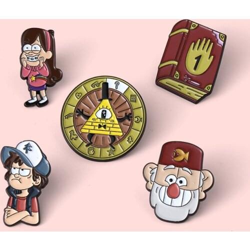 5pcs/set Animated Enamel Pin Custom Wholesale Fun Adventure Story Mabel Pines and Dipper Pines Cartoon Brooch Jewelry Badge Gift
