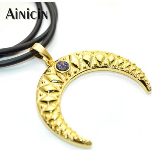 5 Colors New Moon Crescent Gold Plating Pendants Natural Druzy Crystal Inlay Fashion Women Jewelry Making Materials