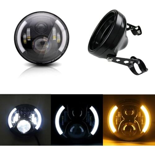 7Inch Round LED Halo Projector with DRL Turn Signal for FLD,1994-2013 Touring and 7inch Black Housing Bucket