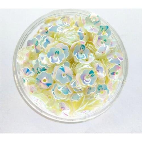 50g/lot PVC Loose Sequins For Crafts 6mm Flower With 1 Center Hole Plum Blossom Cup AB Color Shining Beige Garment Accessories