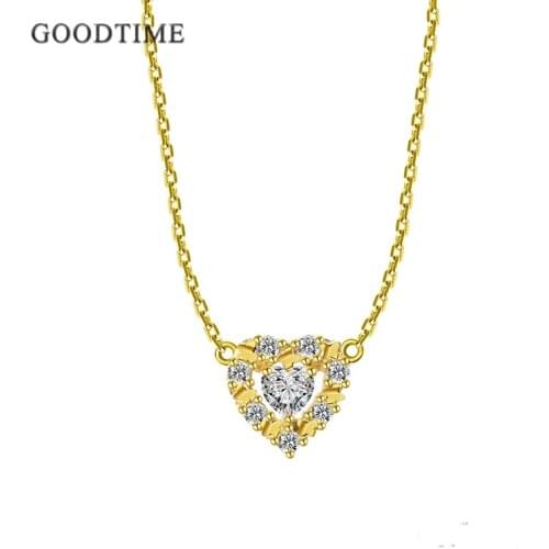 Fashion Necklace For Women Pure 925 Sterling Silver Love Heart Pendant Gold Color Chain Jewelry Zircon Necklace For Girl Party