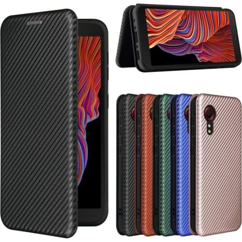 For Samsung Galaxy Xcover 5 Fashion Carbon Fiber PC Hard Card Holder Slim Leather Case For Samsung Xcover5 Wallet Flip Cover