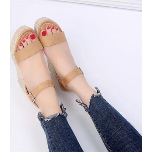 COOTELILI 2020 Sandals Women Shoe Buckle High Heel Summer Women Fashion Sandals Wedges Black Basic Casual Sandals Size 35-43