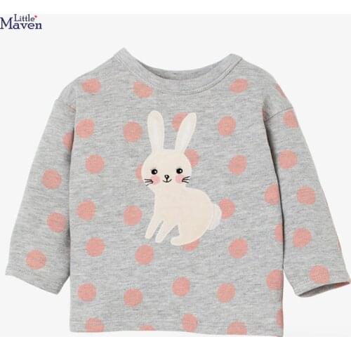 Little Maven Kids 2021 Autumn New Clothes Children Bunny Animal Print T Shirt Dot Tops Fall Clothes for Toddler Girls 2 To 7