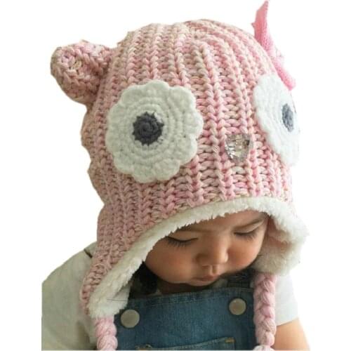 0-4 Years Girls Hats Pink Owl Kids Baby Winter Bonnet Enfant Caps For Children Muts KF079