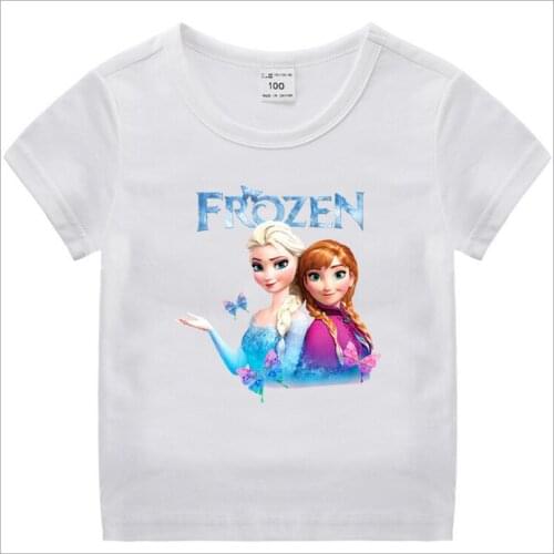 Disney Princess Kids t Shirts Girls Children T Shirts Cartoon fashion Tee Tops Kids Short Sleeve Clothes baby Clothes White top