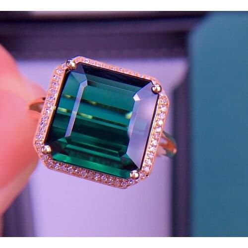 E708 Tourmaline Ring Fine Jewelry Solid 18K Gold Nature Green Tourmaline Gemstones 8ct Diamonds Rings for Women Fine Present