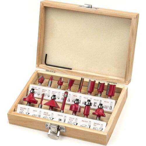 15pcs/set RED Woodworking Milling Cutters 1/4'Shank Carbide Router Bit For Wood Cutter Engraving Cutting Tools