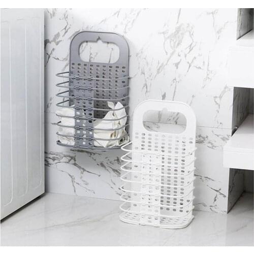 Hot Wall-Mounted Portable Plastic Hollow Foldable Laundry Basket Dirt Clothes Sundries Toys Storage Bucket Home Organizer Holder
