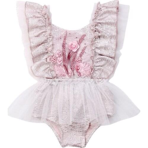 Newborn Kid Summer Baby Girl Lace Tutu Ruffle Bodysuit Jumpsuit Sleeveless Floral One Pieces Clothes Outfit