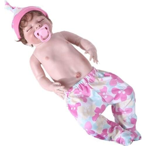 18 inch Closed Eyes Pink Suit Girl Doll Reborn Doll Gift for Babies Realistic Newborn Doll Interactive Doll 69HE
