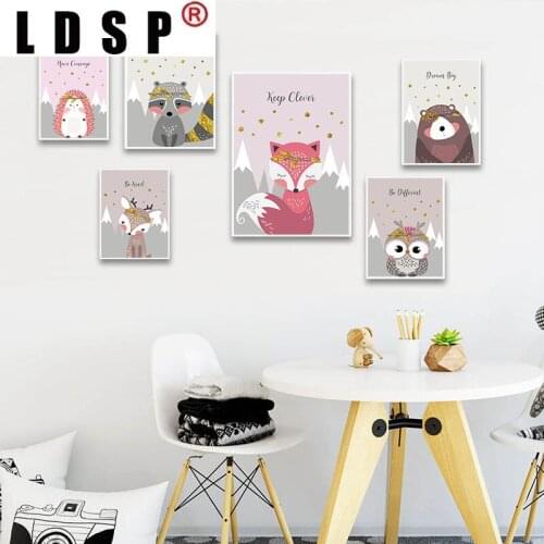 LDSP Cute Cartoon Animal Owl Fox Bear Nursery Canvas Painting Wall Art Print Poster Picture Modern Child Kids Baby Bedroom Decor