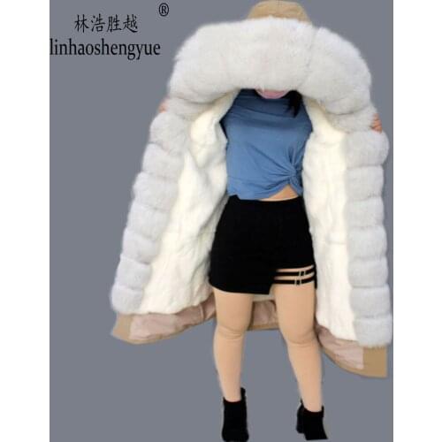 Linhaoshengyue New Style to Overcome Coat Natural Fox Fur Collar Liner Rabbit Fur