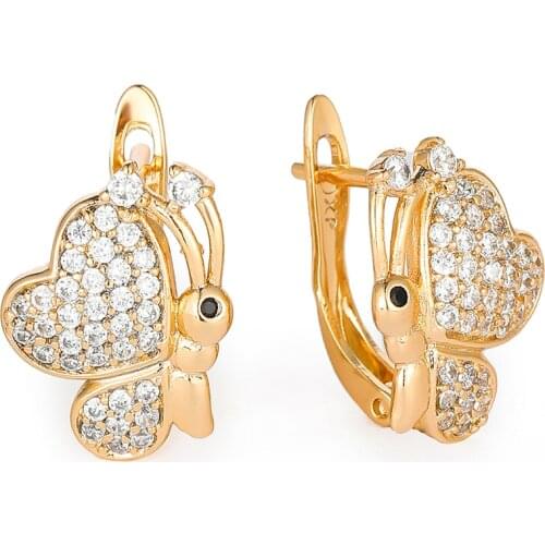 Harong Butterfly Copper Small Stud Earrings Bride Women Exquisite Jewelry Crystal Gold Plated Charm Earrings Party Trendy Gift