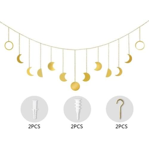 Metal Round Piece Sun Moon Shape Hanging Decoration Photo Wall Hang Ornament