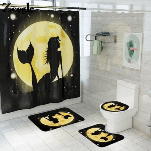 Microfiber Toilet Shower Room Decoration Bath Mat and Shower Curtain Set Non Slip Toilet Floor Mat Polyester Bath Shower Curtain