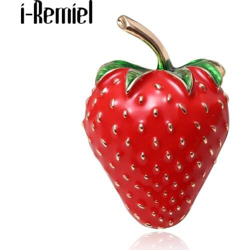 Fashion Enamel Strawberry Brooch Alloy Fruit Flower Brooches Lapel Pin Crystal Scarf Buckle Badge Gifts for Women Accessories